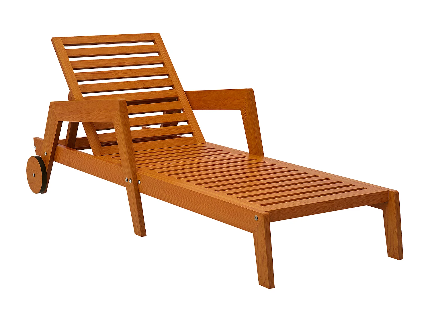 Bain de soleil transat inclinable 3 positions - accoudoirs, roues - bois de mélèze verni