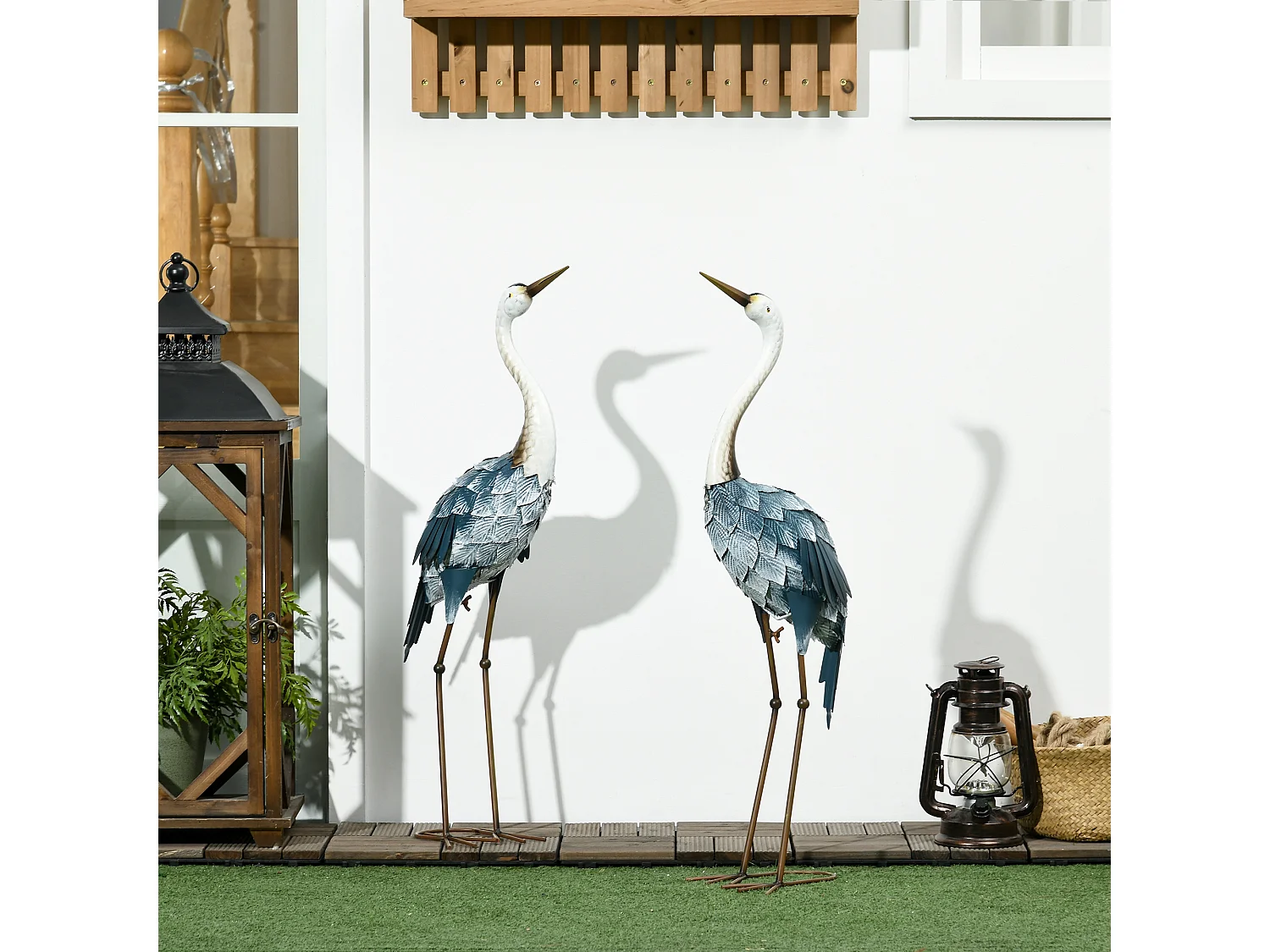 Lot de 2 statues de jardin grues acier