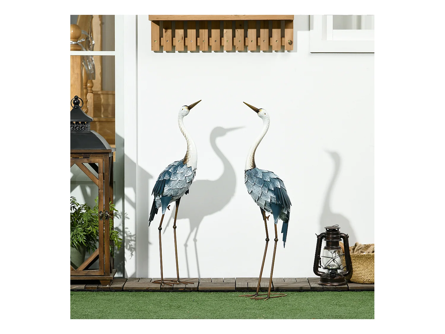 Lot de 2 statues de jardin grues acier