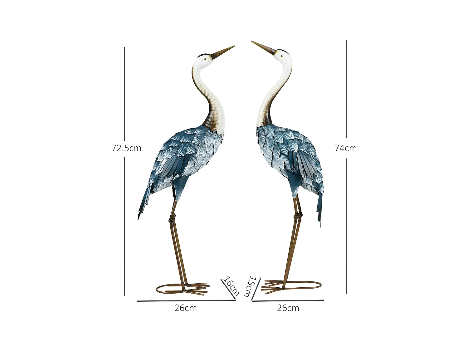Lot de 2 statues de jardin grues acier