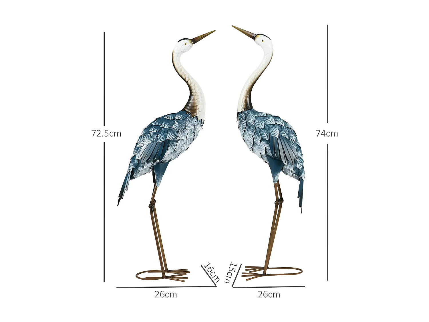 Lot de 2 statues de jardin grues acier