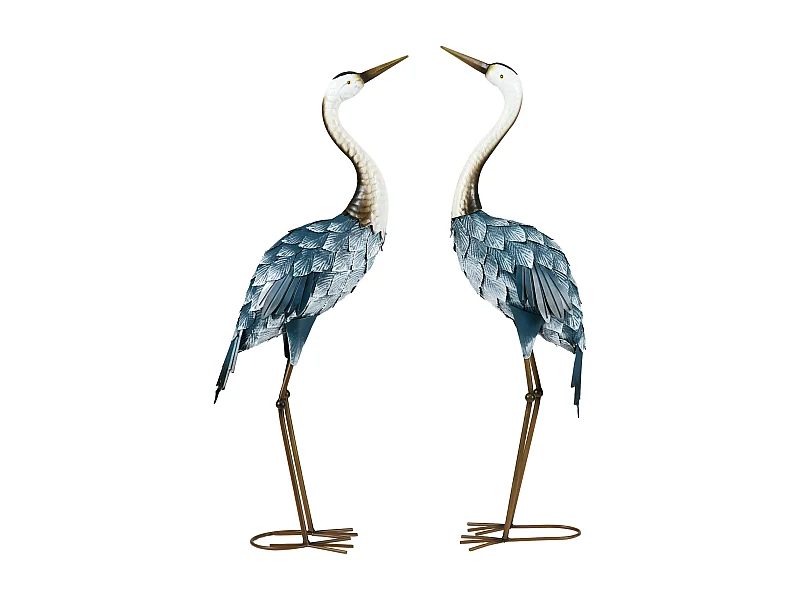 Lot de 2 statues de jardin grues acier