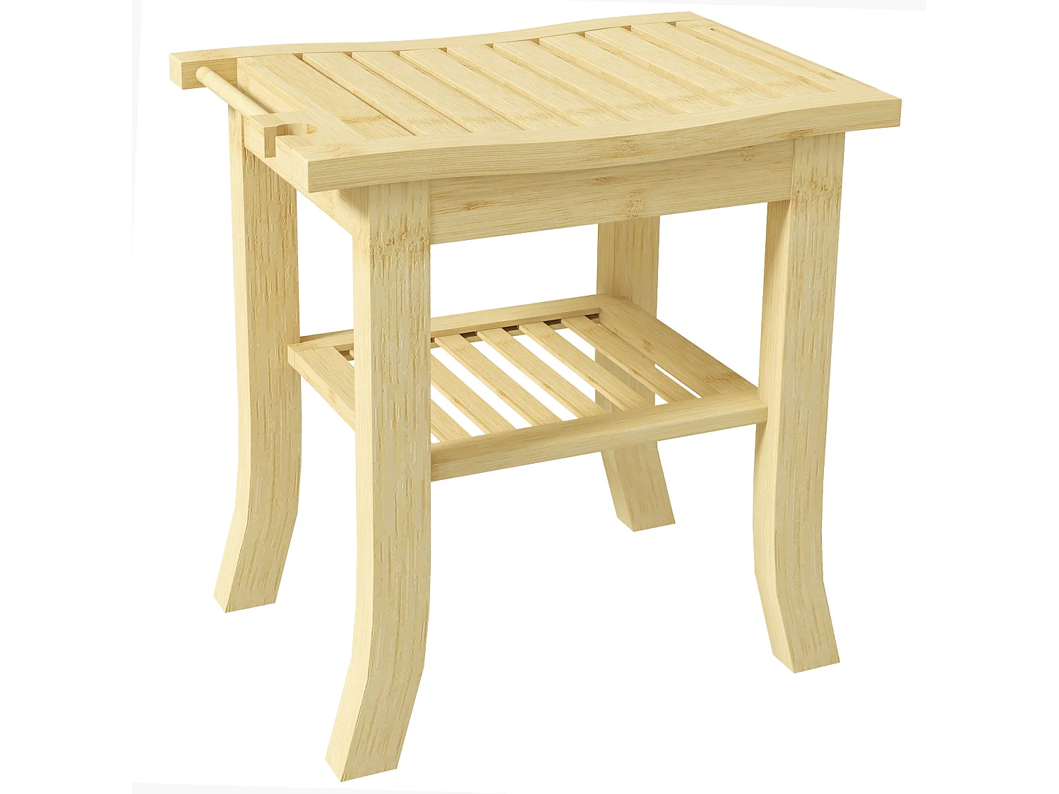 Tabouret de douche - étagère, porte-serviettes - dim. 42L x 29l x 43H cm - bambou verni