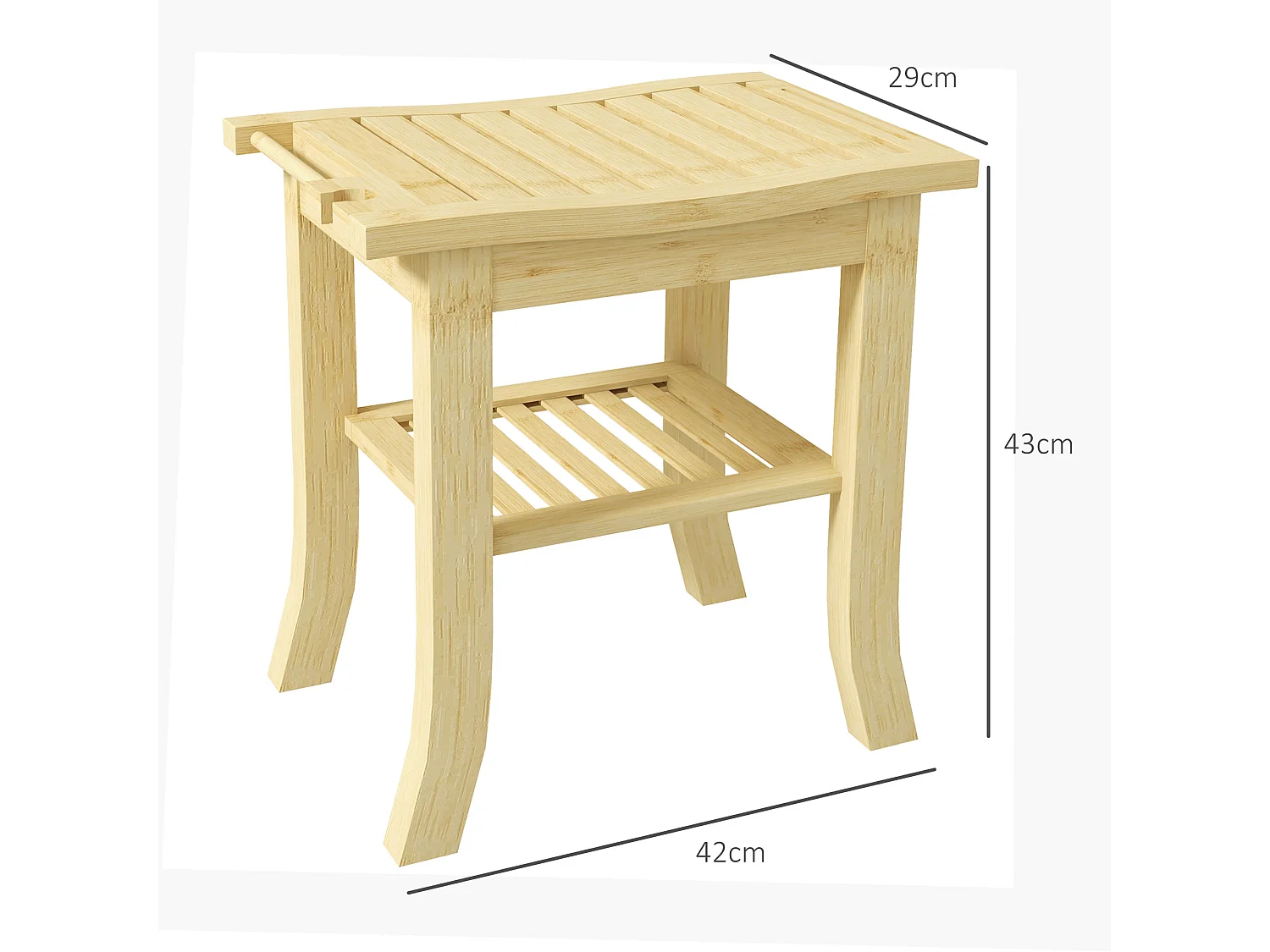 Tabouret de douche - étagère, porte-serviettes - dim. 42L x 29l x 43H cm - bambou verni