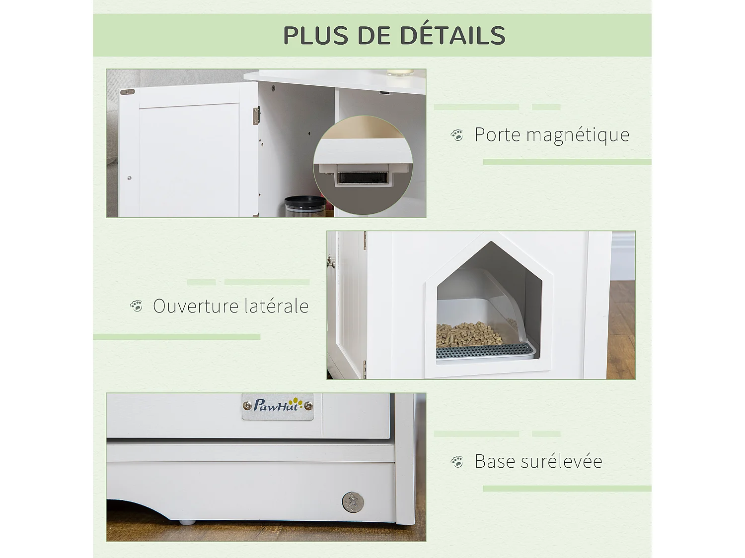 Maison de toilette pour chat table d'appoint 2 en 1 - 2 portes, cloison amovible, rangement latéral - blanc