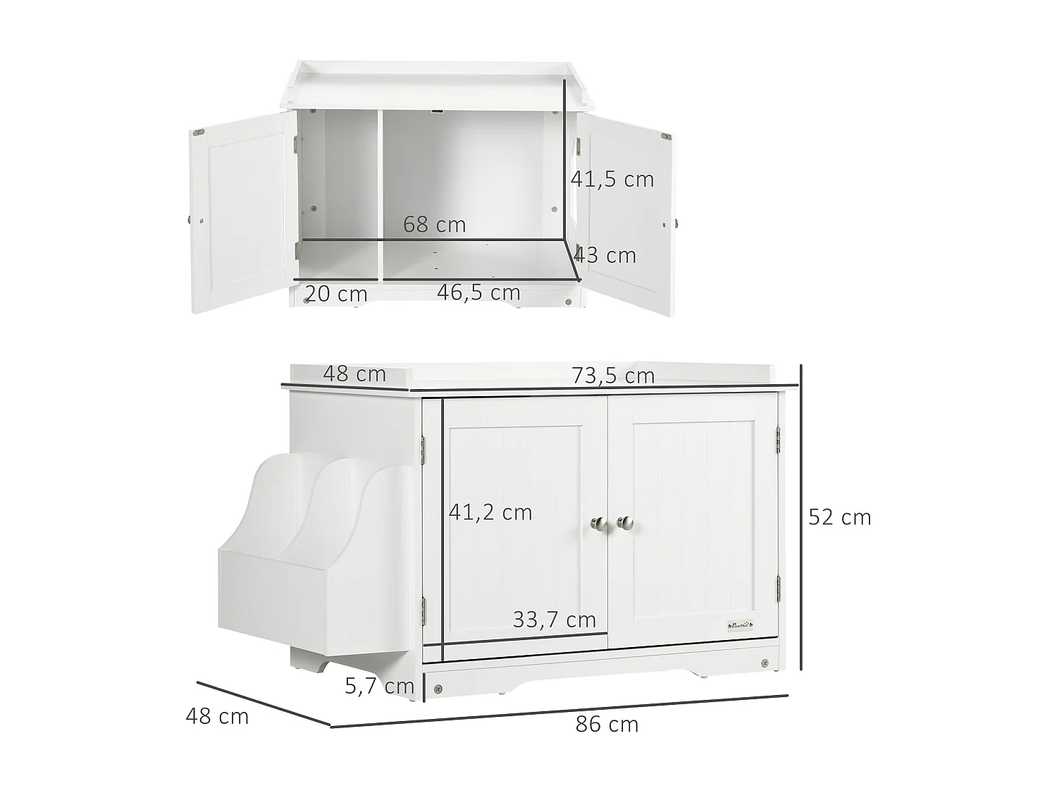 Maison de toilette pour chat table d'appoint 2 en 1 - 2 portes, cloison amovible, rangement latéral - blanc