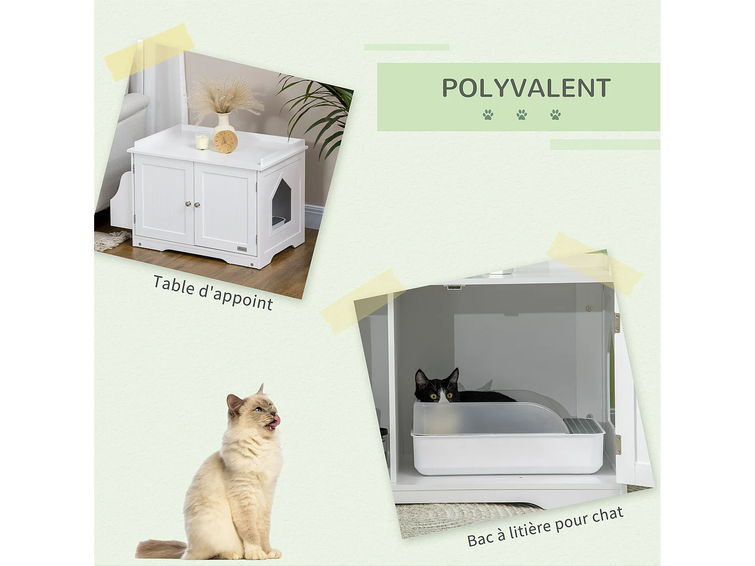 Maison de toilette pour chat table d'appoint 2 en 1 - 2 portes, cloison amovible, rangement latéral - blanc