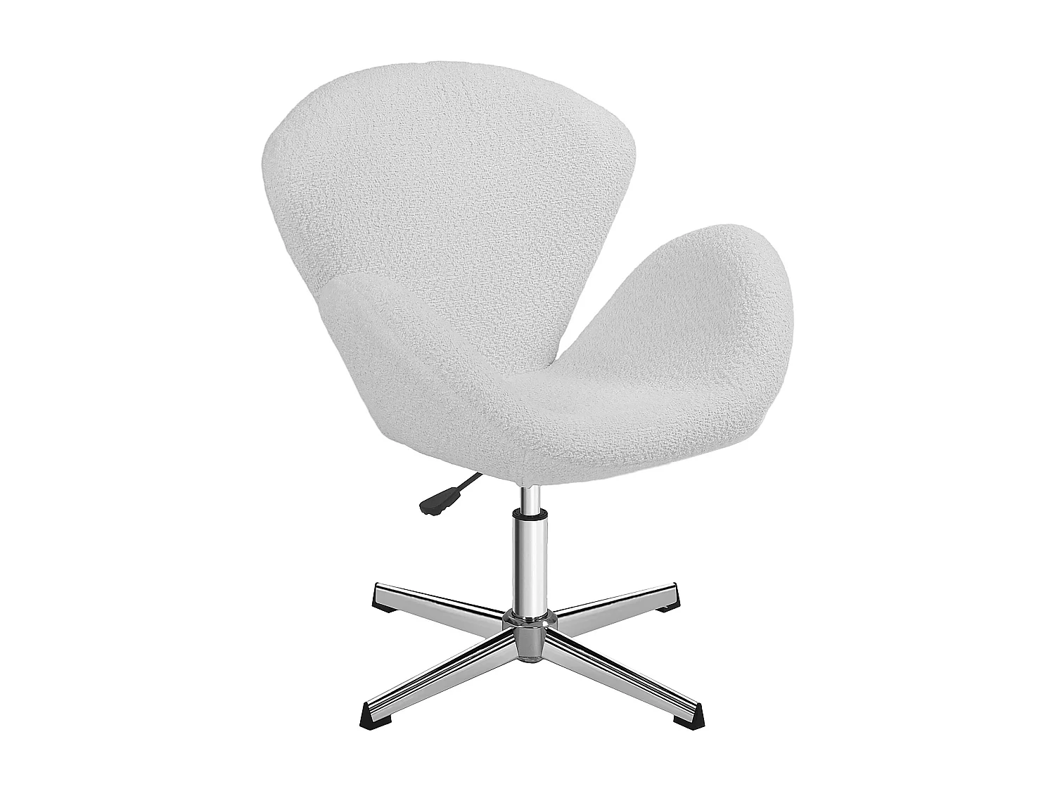 Fauteuil de bureau salon design néo-rétro hauteur réglable piètement acier chromé effet laine bouclée blanc