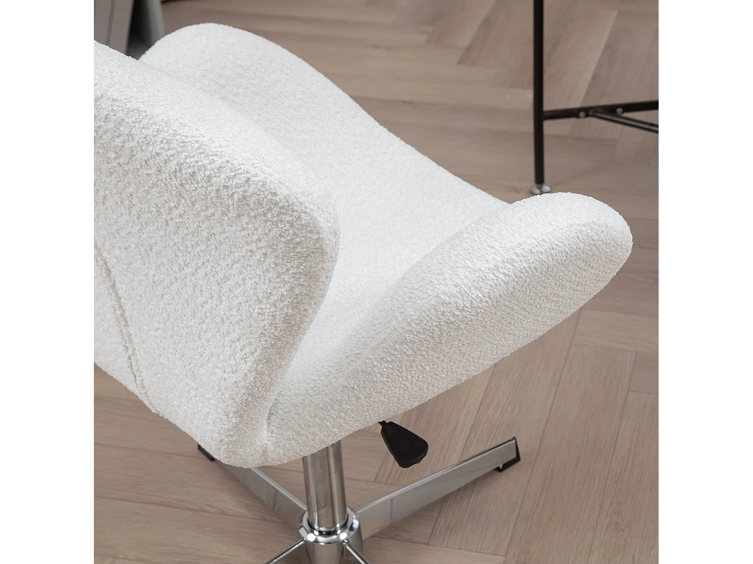 Fauteuil de bureau salon design néo-rétro hauteur réglable piètement acier chromé effet laine bouclée blanc