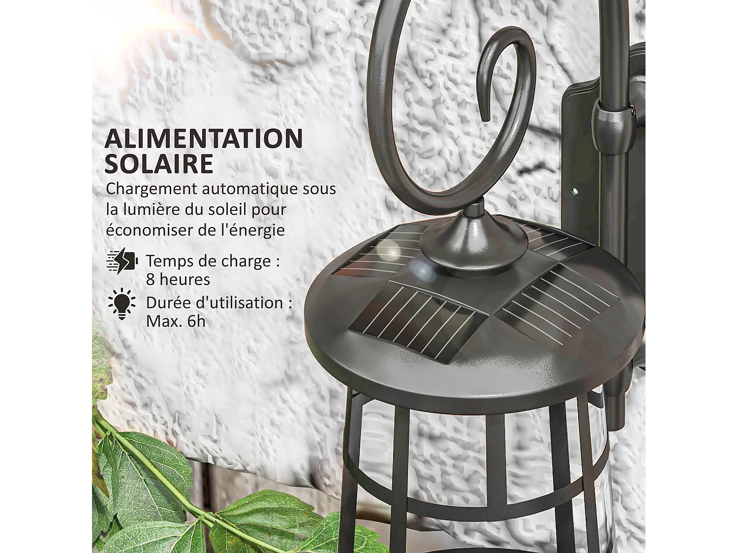 Lot de 2 appliques murales solaires LED extérieures métal ABS noir