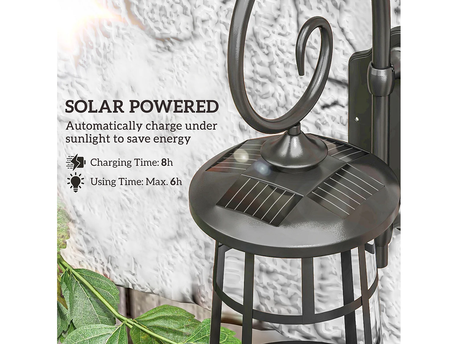 Lot de 2 appliques murales solaires LED extérieures métal ABS noir