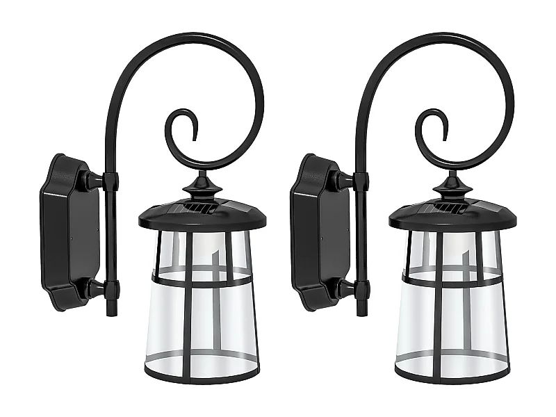 Lot de 2 appliques murales solaires LED extérieures métal ABS noir