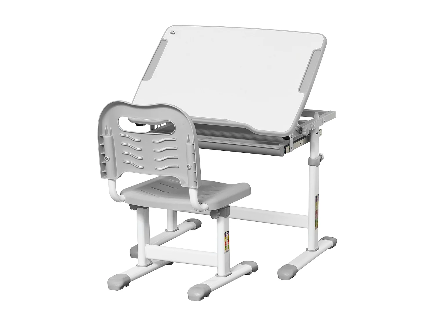Ensemble bureau chaise enfant réglable - plateau inclinable, tiroir coulissant - acier PP gris blanc