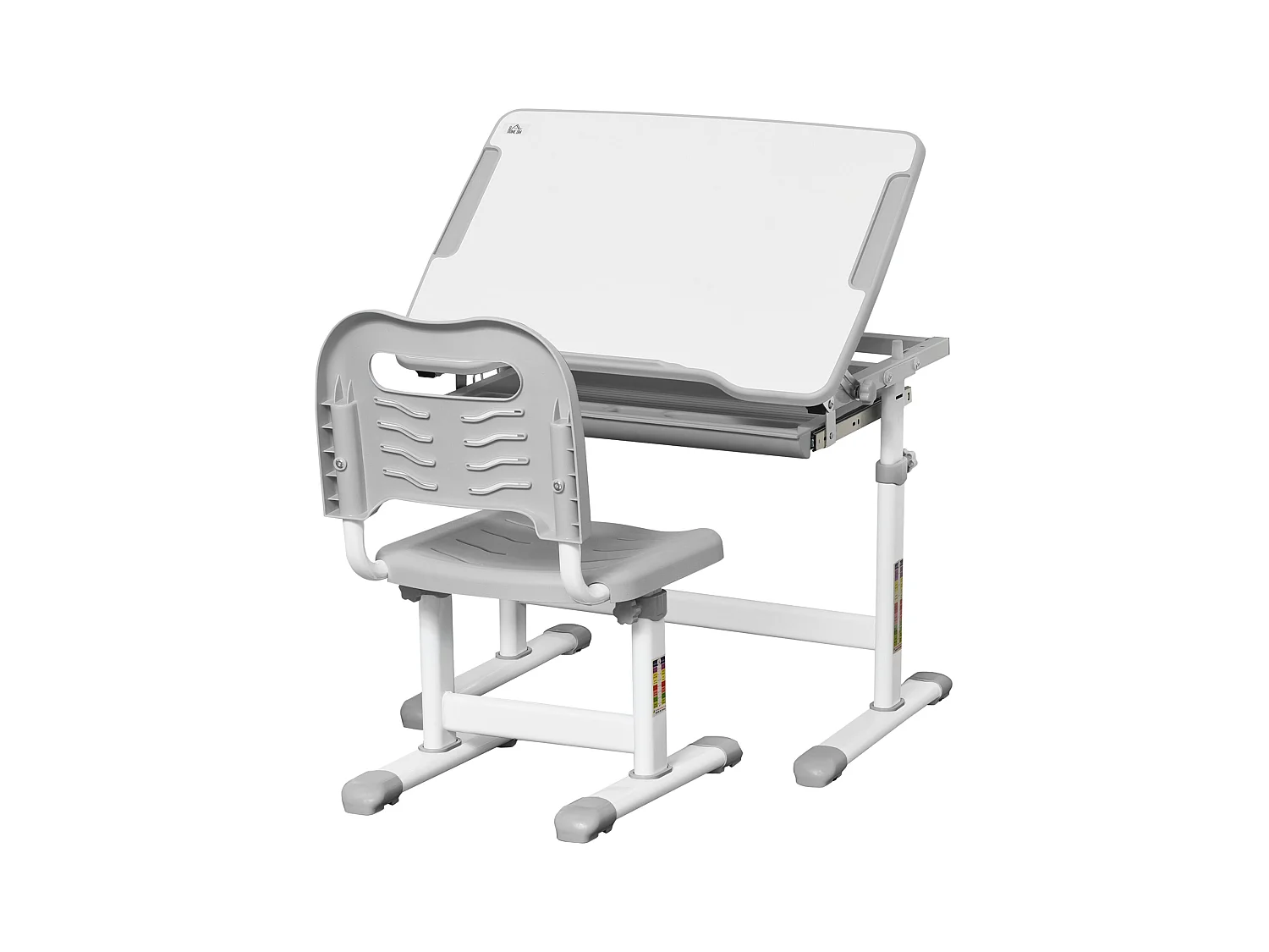 Ensemble bureau chaise enfant réglable - plateau inclinable, tiroir coulissant - acier PP gris blanc