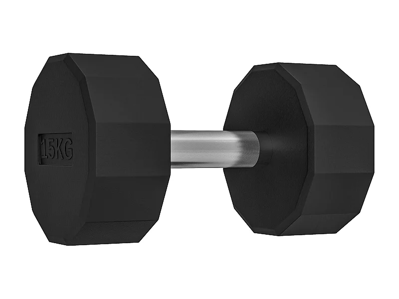 Haltère courte dodécagonale 15 Kg - poignée antidérapante - métal caoutchouc noir