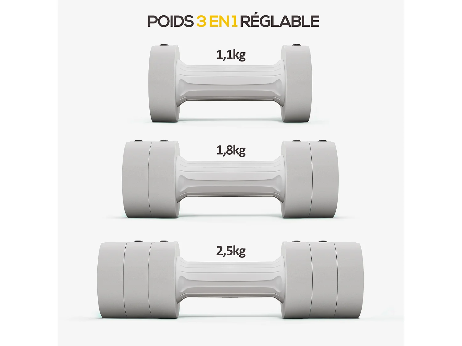 Set de 2 haltères ensemble d'haltères réglables poids total 5 Kg coffre rangement inclus blanc