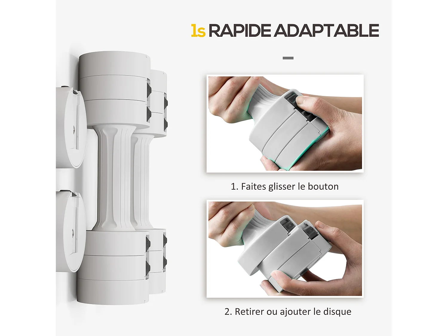 Set de 2 haltères ensemble d'haltères réglables poids total 5 Kg coffre rangement inclus blanc
