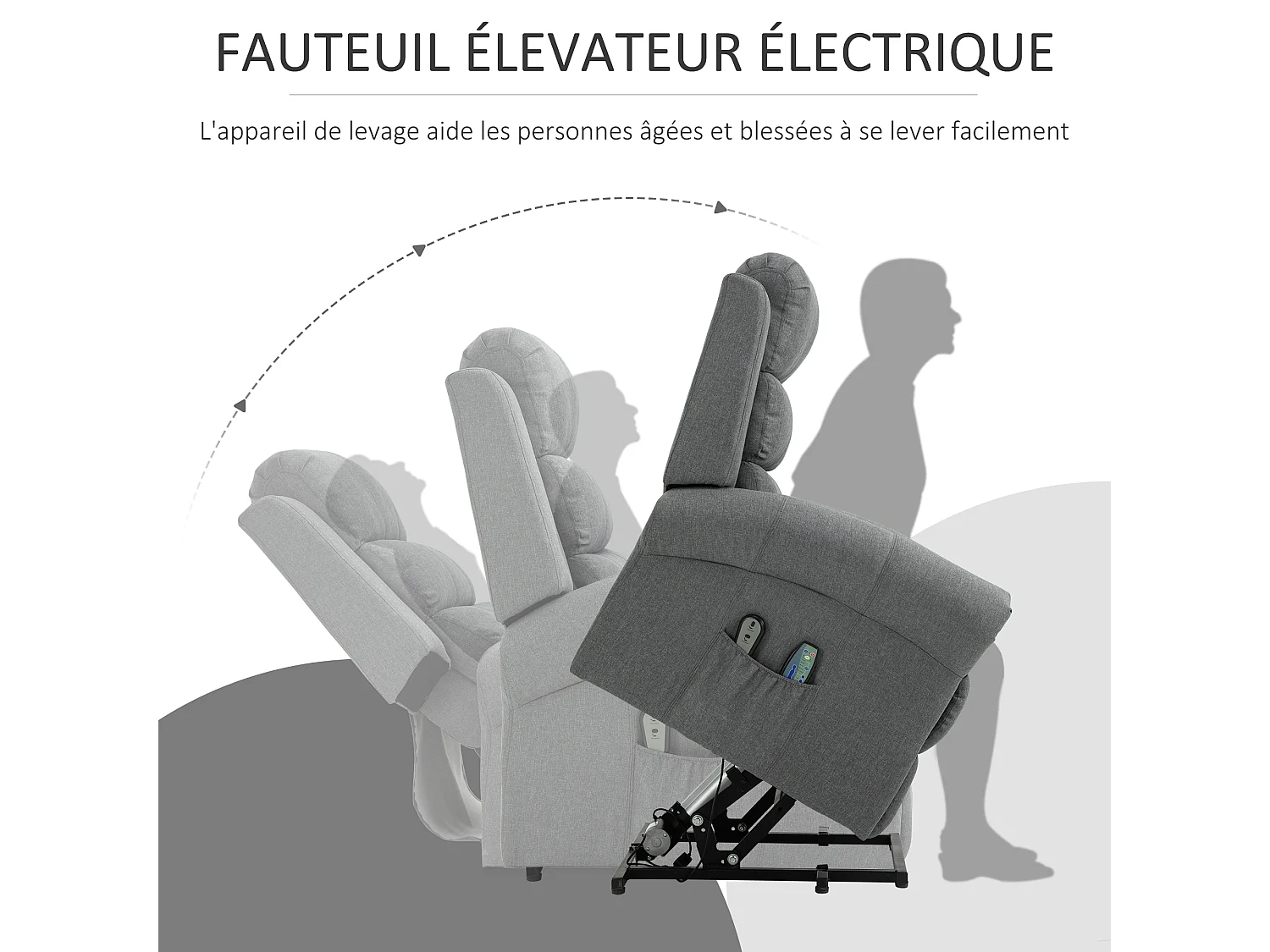 Fauteuil de massage fauteuil releveur électrique inclinaison réglable repose-pied ajustable lin gris chiné