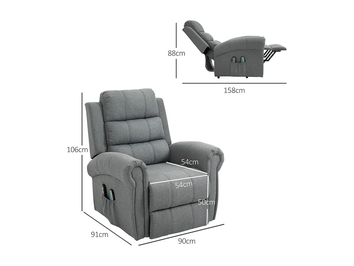 Fauteuil de massage fauteuil releveur électrique inclinaison réglable repose-pied ajustable lin gris chiné