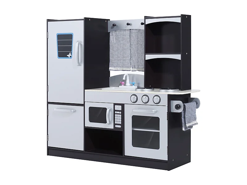Cuisine pour enfants en bois jeu jouet d'imitation grand réalisme multi-équipement 105L x 32l x 95H cm argent noir