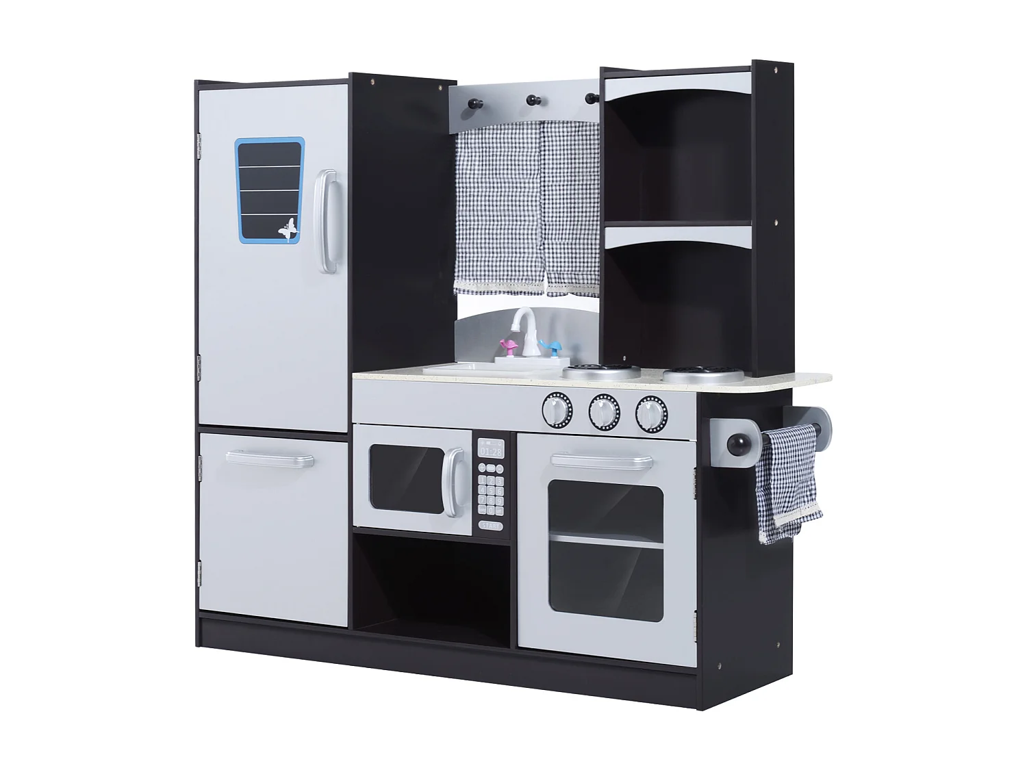 Cuisine pour enfants en bois jeu jouet d'imitation grand réalisme multi-équipement 105L x 32l x 95H cm argent noir