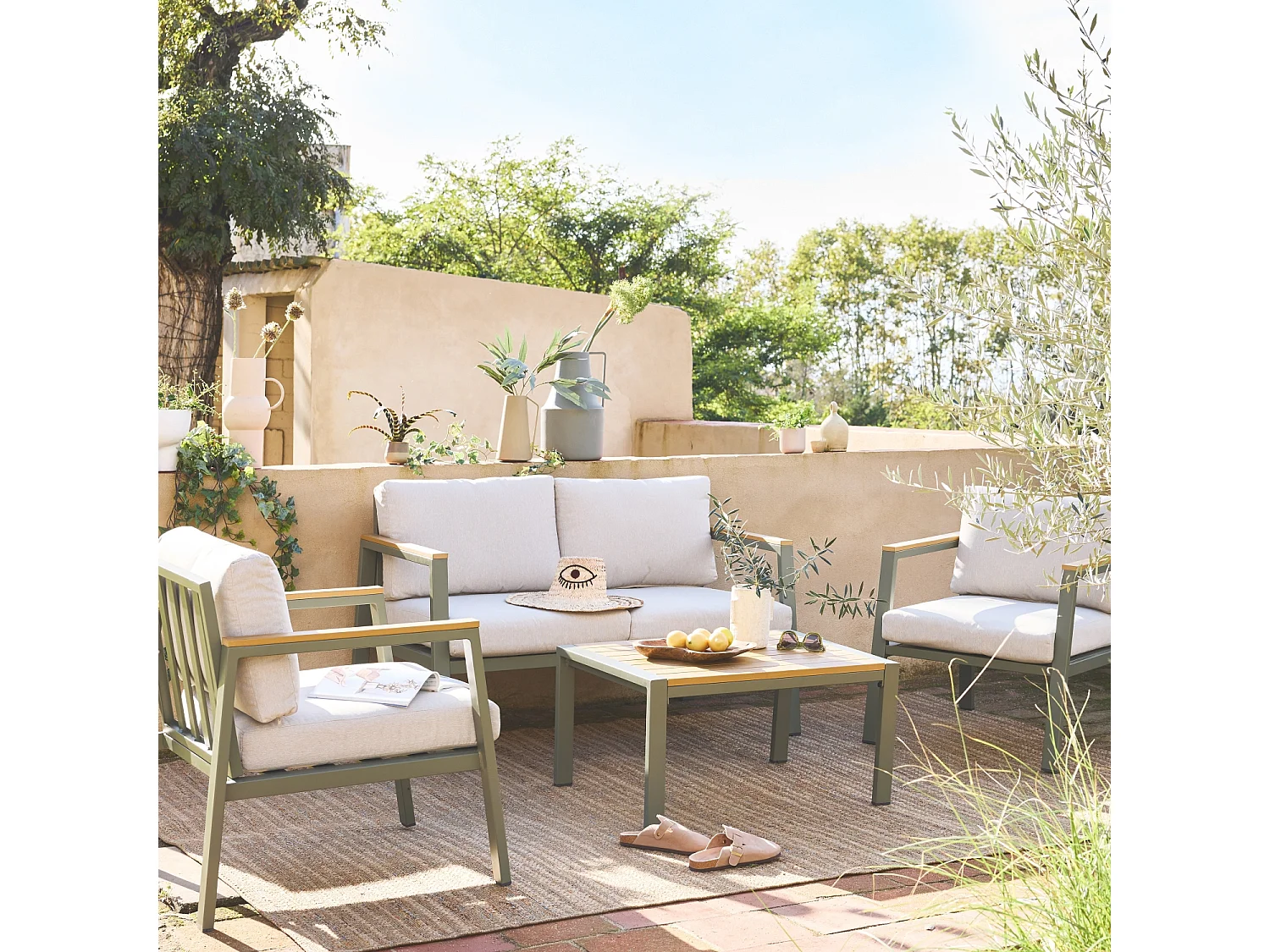 Conjunto de muebles de jardín en aluminio y polywood, 4 plazas verde