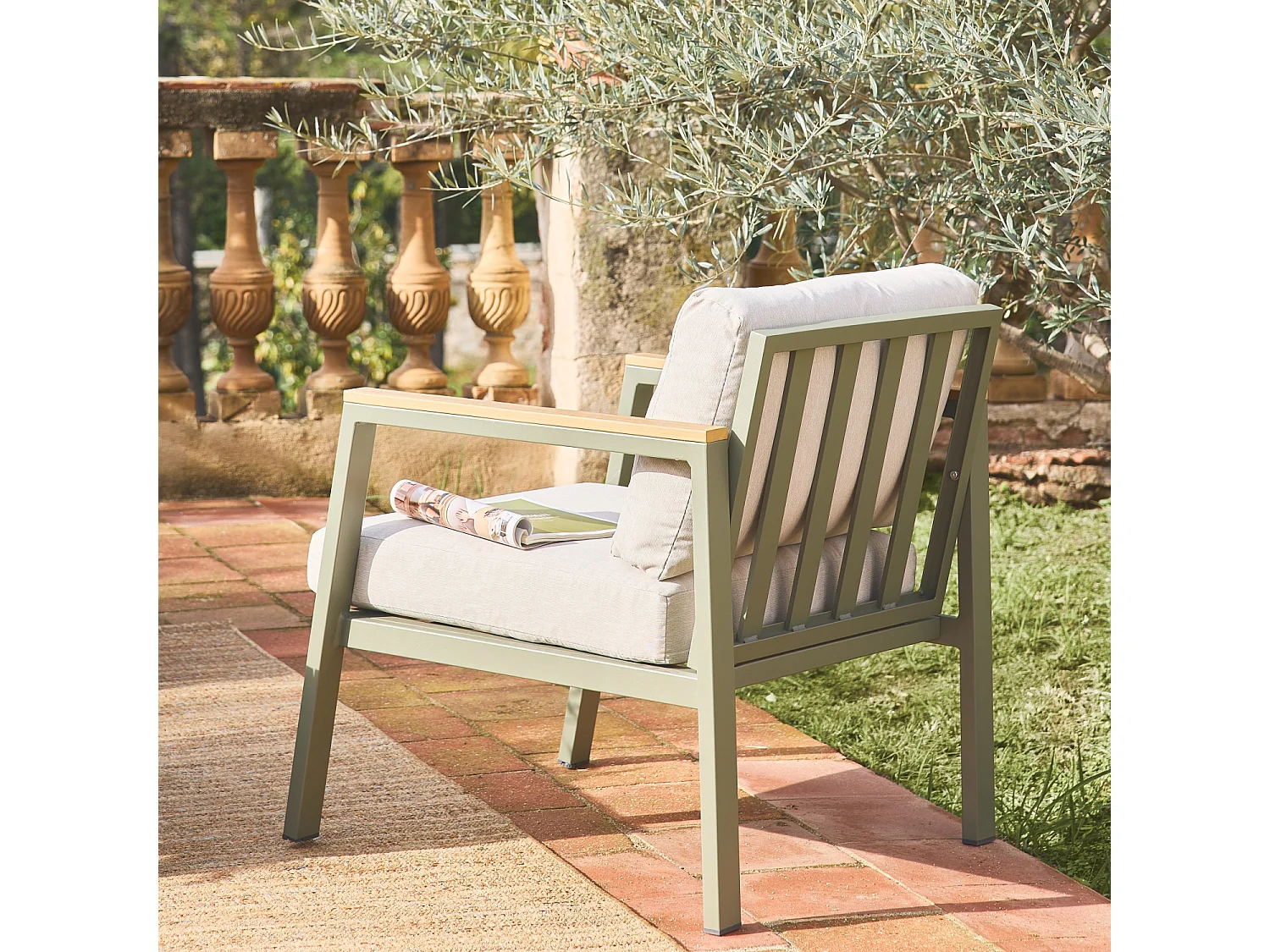 Conjunto de muebles de jardín en aluminio y polywood, 4 plazas verde