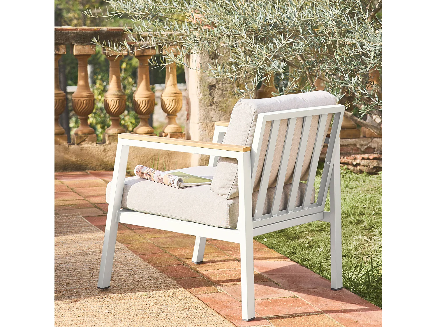 Conjunto de muebles de jardín en aluminio y polywood, 4 plazas blanco