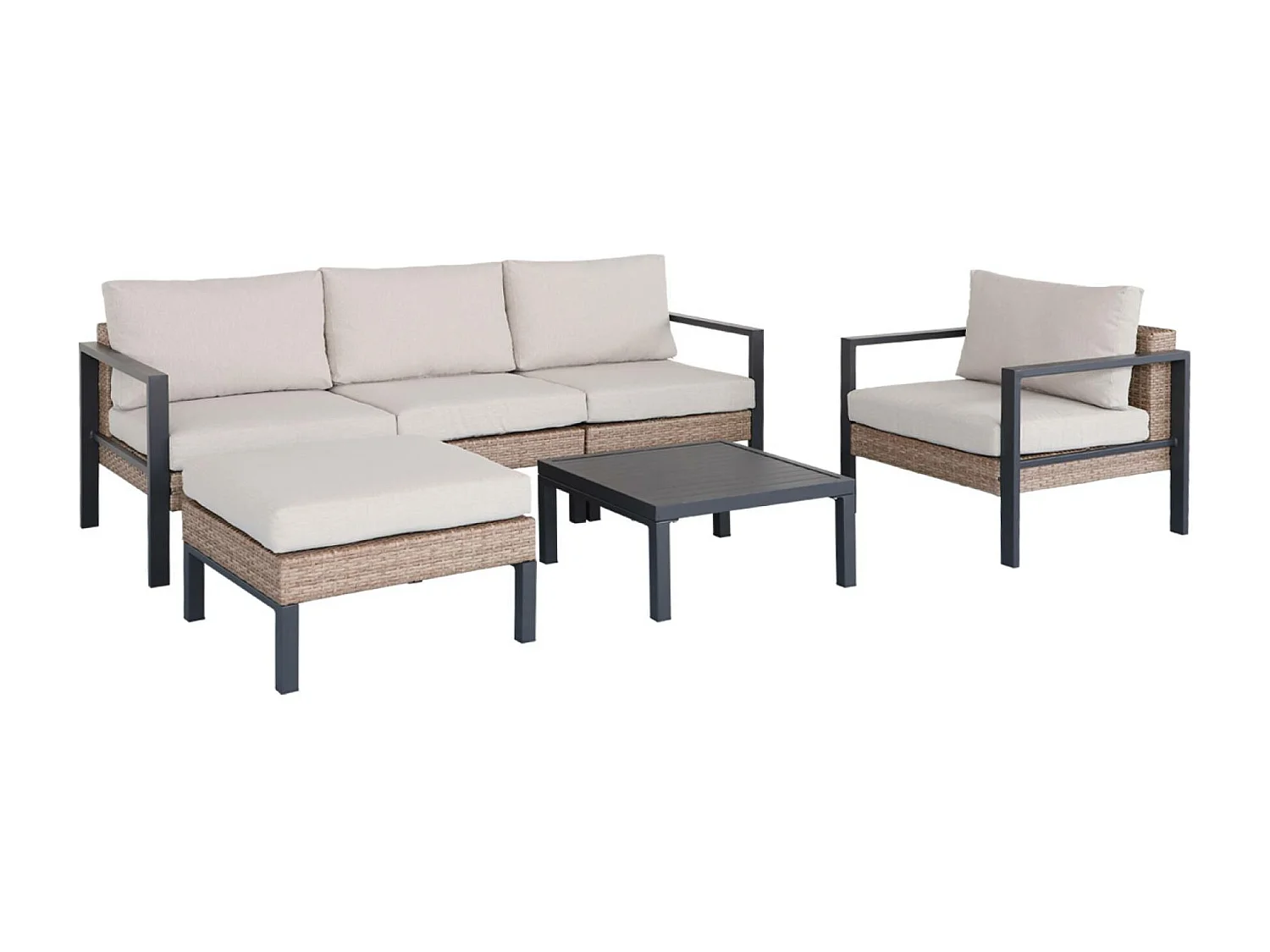 Salon de jardin VELLETRI. beige. aluminium. résine tressée. 5 places L68 x P74 x H63/76cm