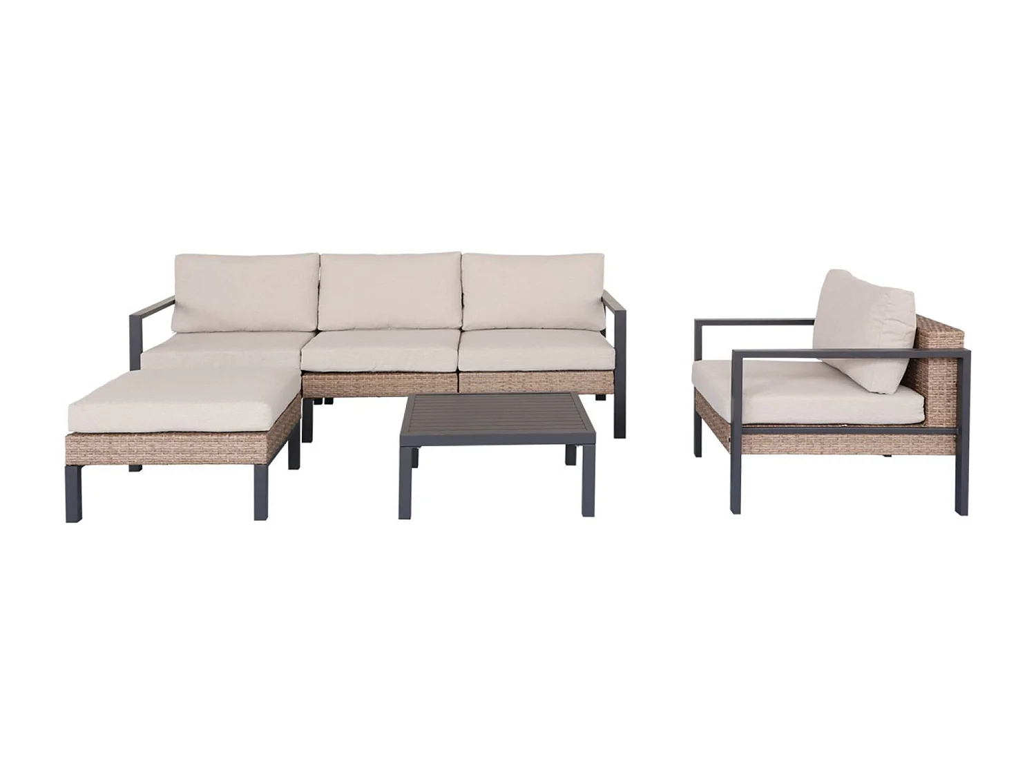 Salon de jardin VELLETRI. beige. aluminium. résine tressée. 5 places L68 x P74 x H63/76cm