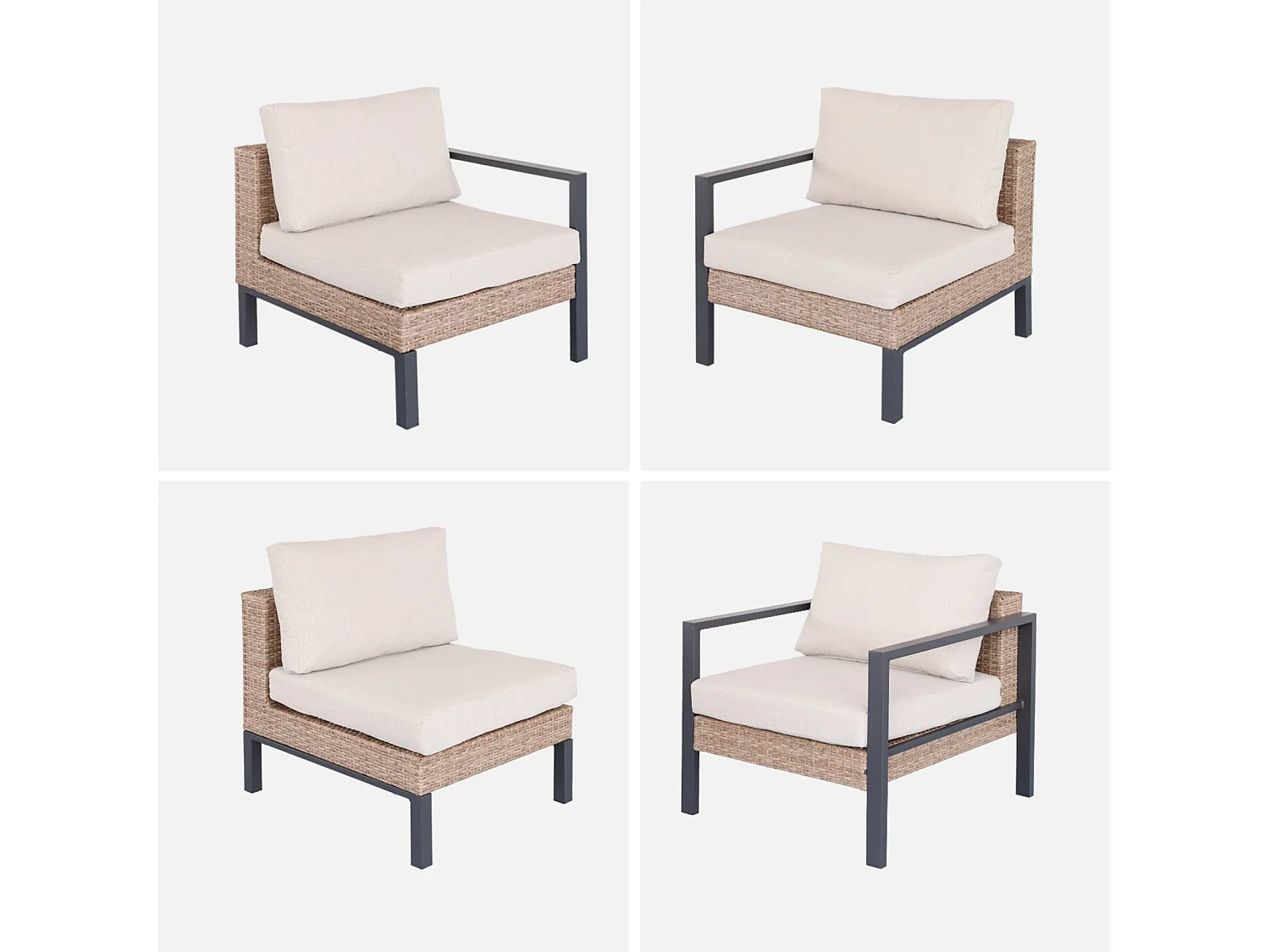 Salon de jardin VELLETRI. beige. aluminium. résine tressée. 5 places L68 x P74 x H63/76cm