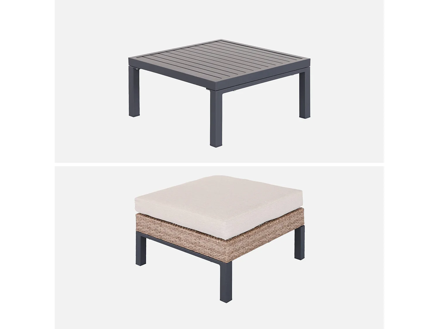 Salon de jardin VELLETRI. beige. aluminium. résine tressée. 5 places L68 x P74 x H63/76cm