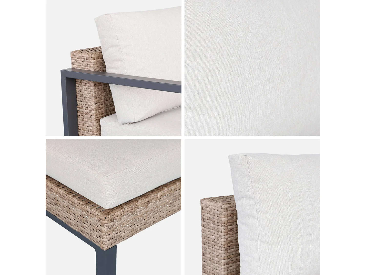 Salon de jardin VELLETRI. beige. aluminium. résine tressée. 5 places L68 x P74 x H63/76cm