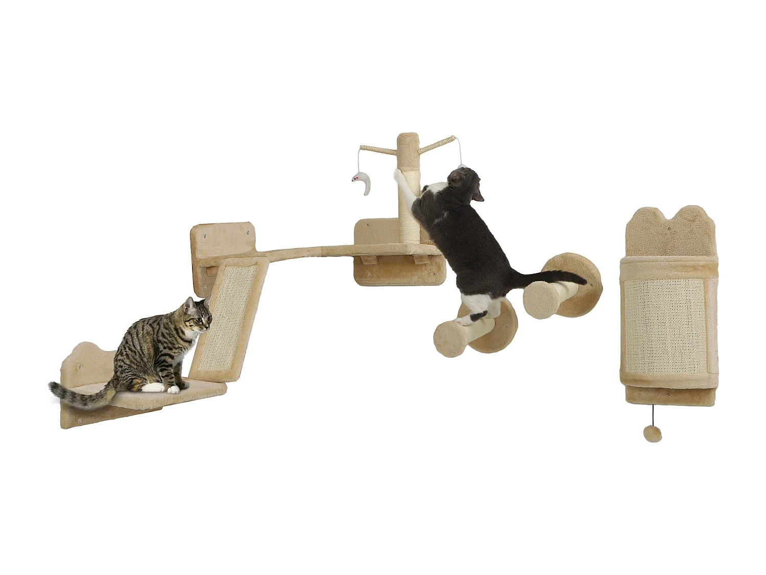 Mur d'escalade pour chat - arbre à chat design mural - griffoirs, grattoirs, jeux - sisal naturel peluche beige