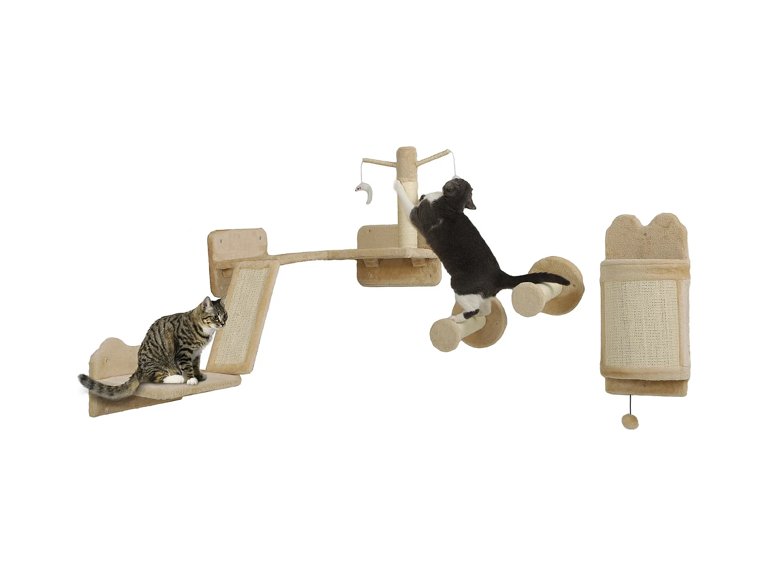 Mur d'escalade pour chat - arbre à chat design mural - griffoirs, grattoirs, jeux - sisal naturel peluche beige