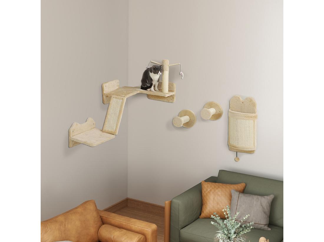 vente unique Mur d'escalade pour chat - arbre à chat design mural - griffoirs grattoirs jeux - sisal naturel peluche beige
