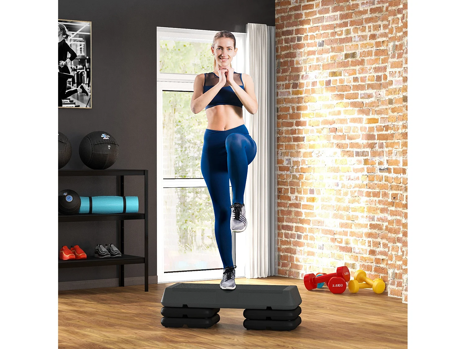 Stepper aérobic fitness hauteur réglable 3 niv. 10/15/20 cm surface antidérapante PE gris