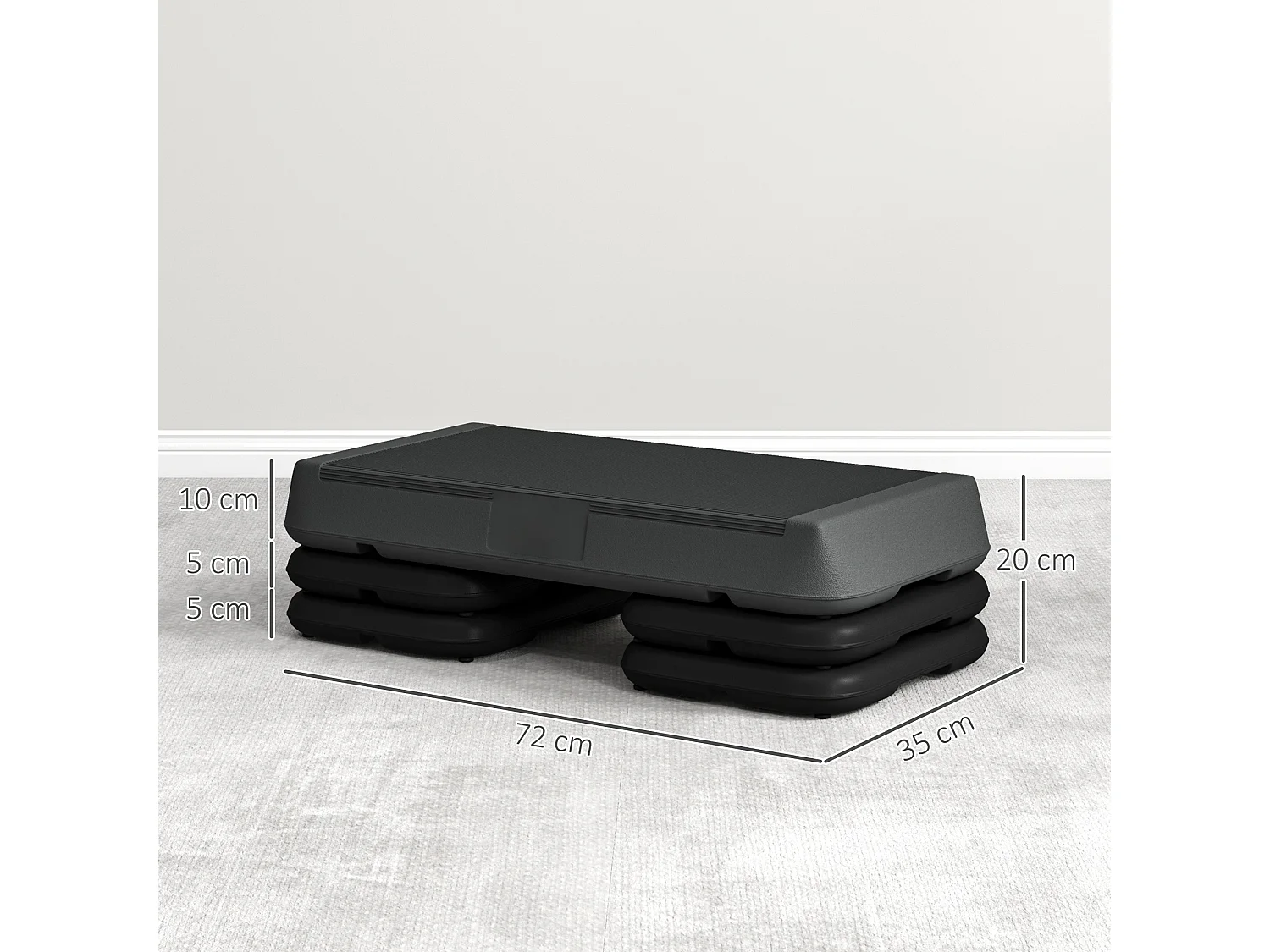 Stepper aérobic fitness hauteur réglable 3 niv. 10/15/20 cm surface antidérapante PE gris