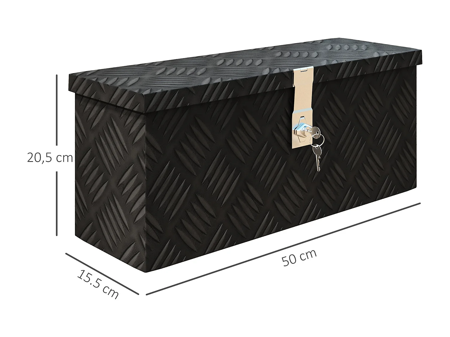 HOMCOM Boite de rangement - boîte à outils en aluminium - caisse à outil alu. verrouillage clé dim. 50L x 15,5l x 20,5H cm