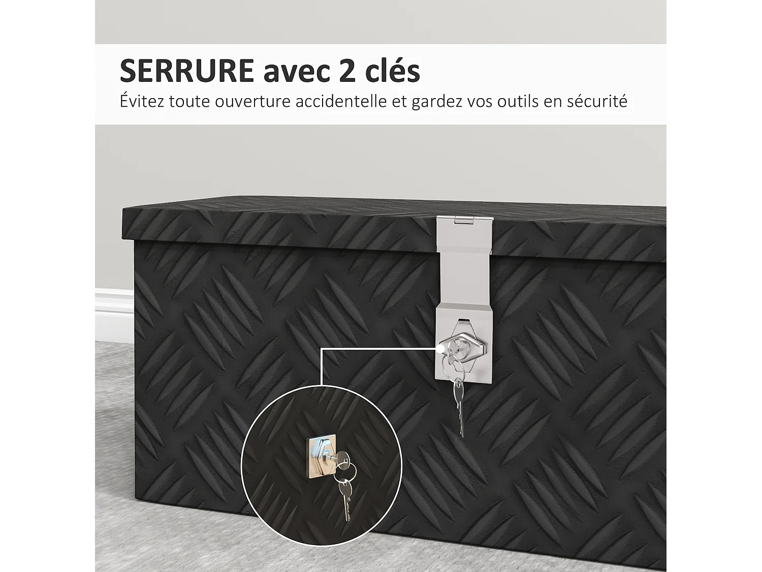 HOMCOM Boite de rangement - boîte à outils en aluminium - caisse à outil alu. verrouillage clé dim. 50L x 15,5l x 20,5H cm