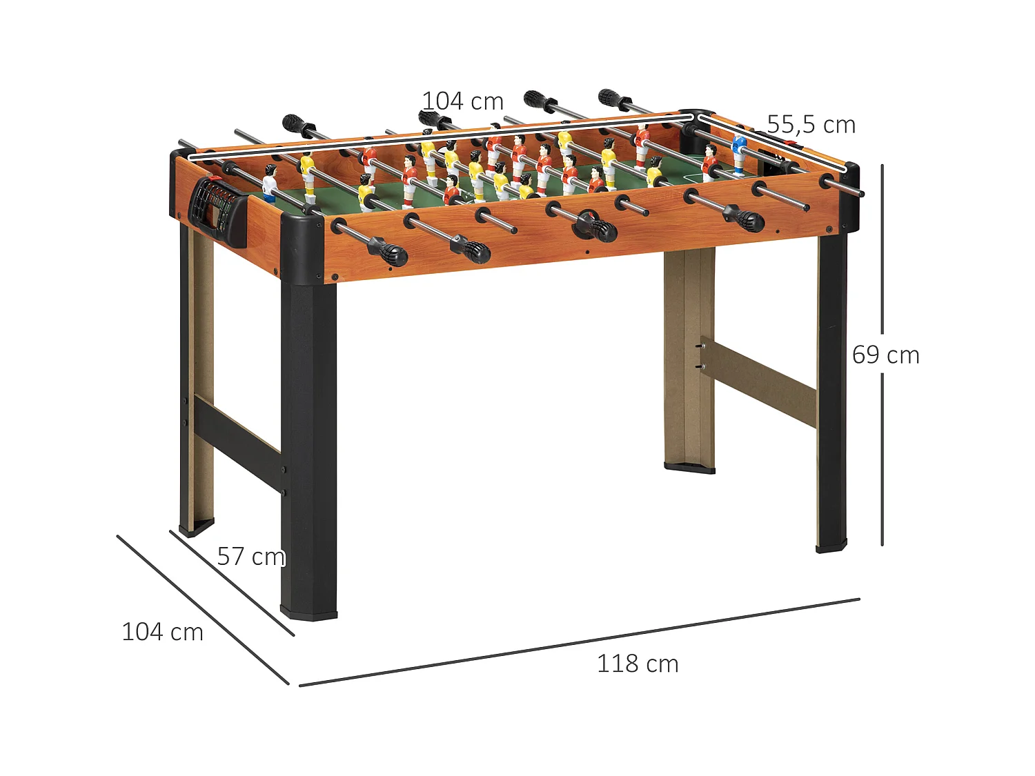 Mini babyfoot - table de baby-foot enfant - 2 balles, tableaux affichage - dim. 118L x 104l x 69H cm - noir aspect bois