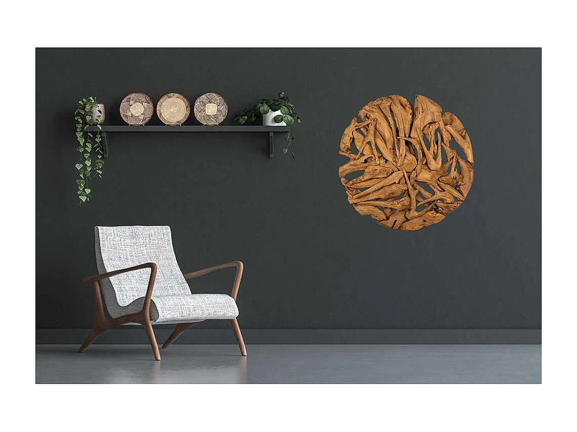 Décor mural rond en teck