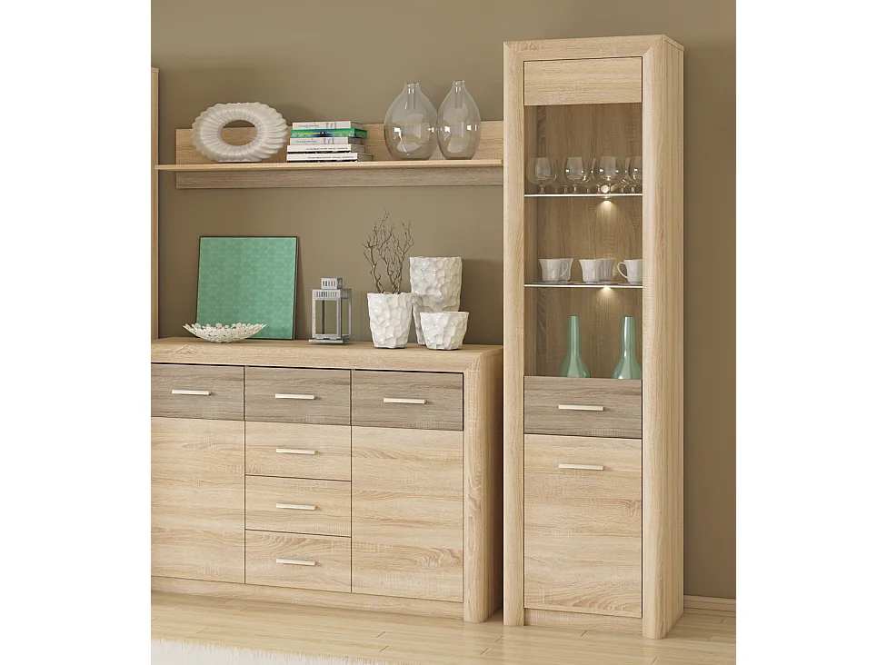 VITRINE Castel Sonoma Eiche hell / Sonoma Eiche Trüffel 55 / 43 / 201cm