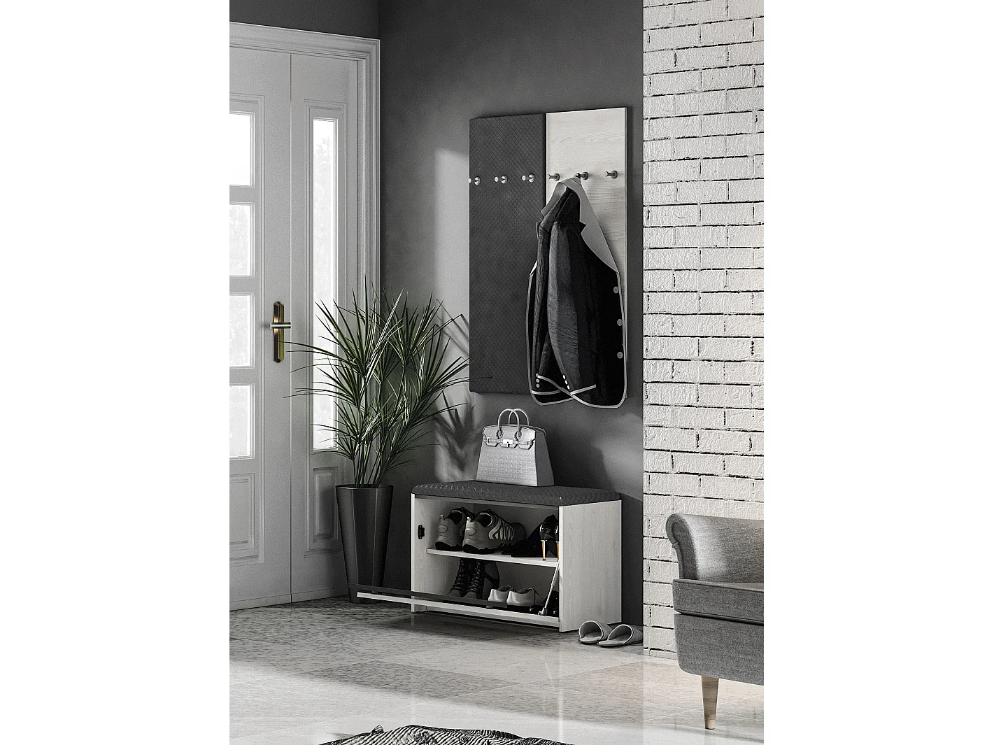 GARDEROBE Hyga Pinie weiß / anthrazit 3-teilig