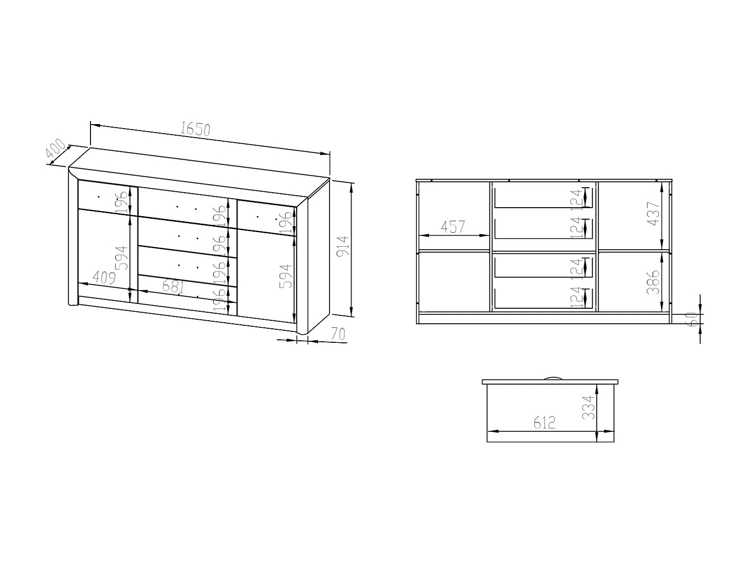 SIDEBOARD Castel Sonoma Eiche hell / Sonoma Eiche Trüffel 165 / 43 / 94cm