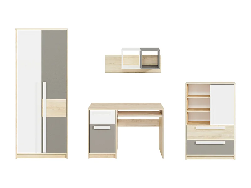 KINDERZIMMER-SET Drop Fjord Buche / weiß / grau 4-teilig