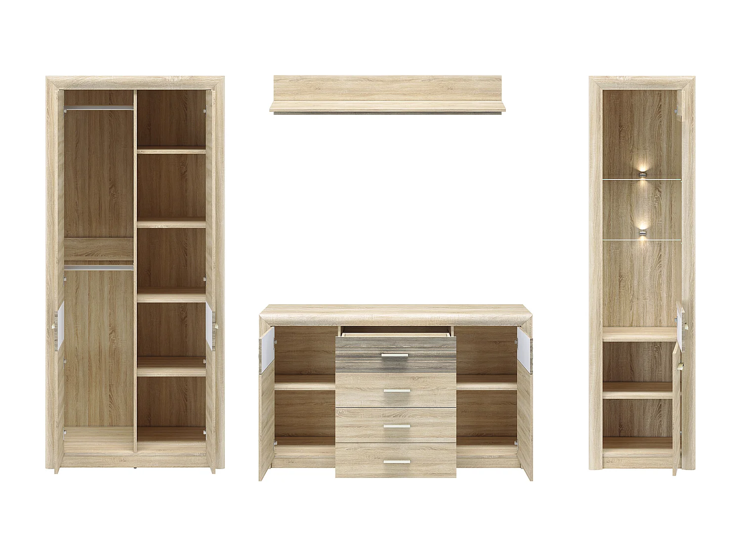 WOHNWAND Castel Sonoma Eiche / Sonoma Eiche Trüffel 4-teilig