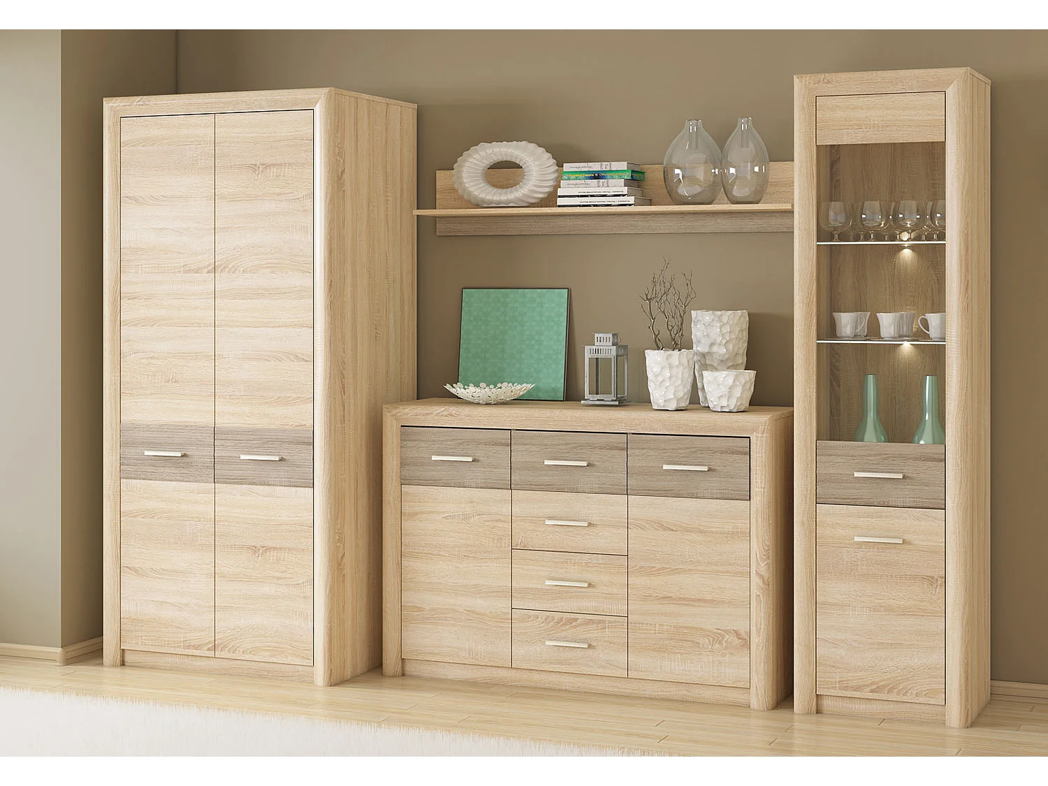 WOHNWAND Castel Sonoma Eiche / Sonoma Eiche Trüffel 4-teilig