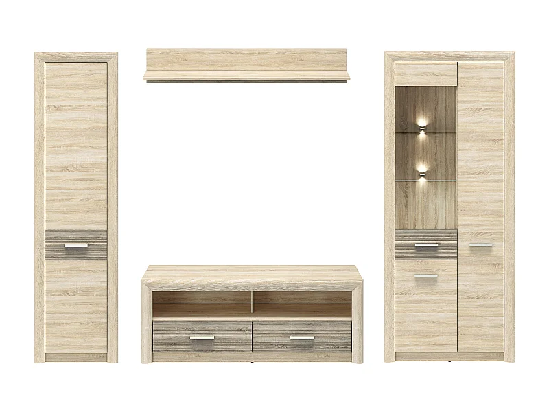 WOHNWAND Castel Sonoma Eiche hell / Sonoma Eiche Trüffel 4-teilig