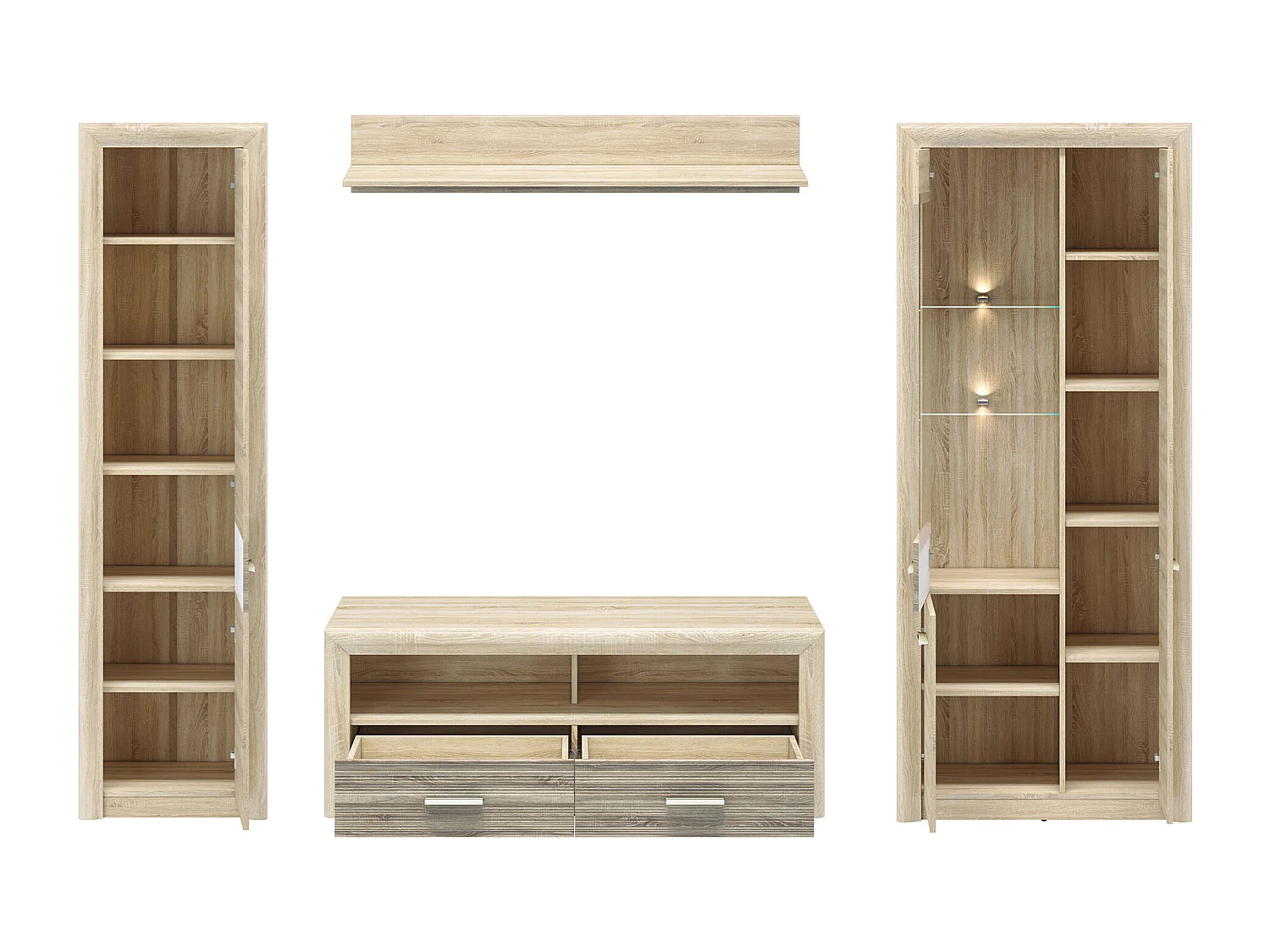 WOHNWAND Castel Sonoma Eiche hell / Sonoma Eiche Trüffel 4-teilig